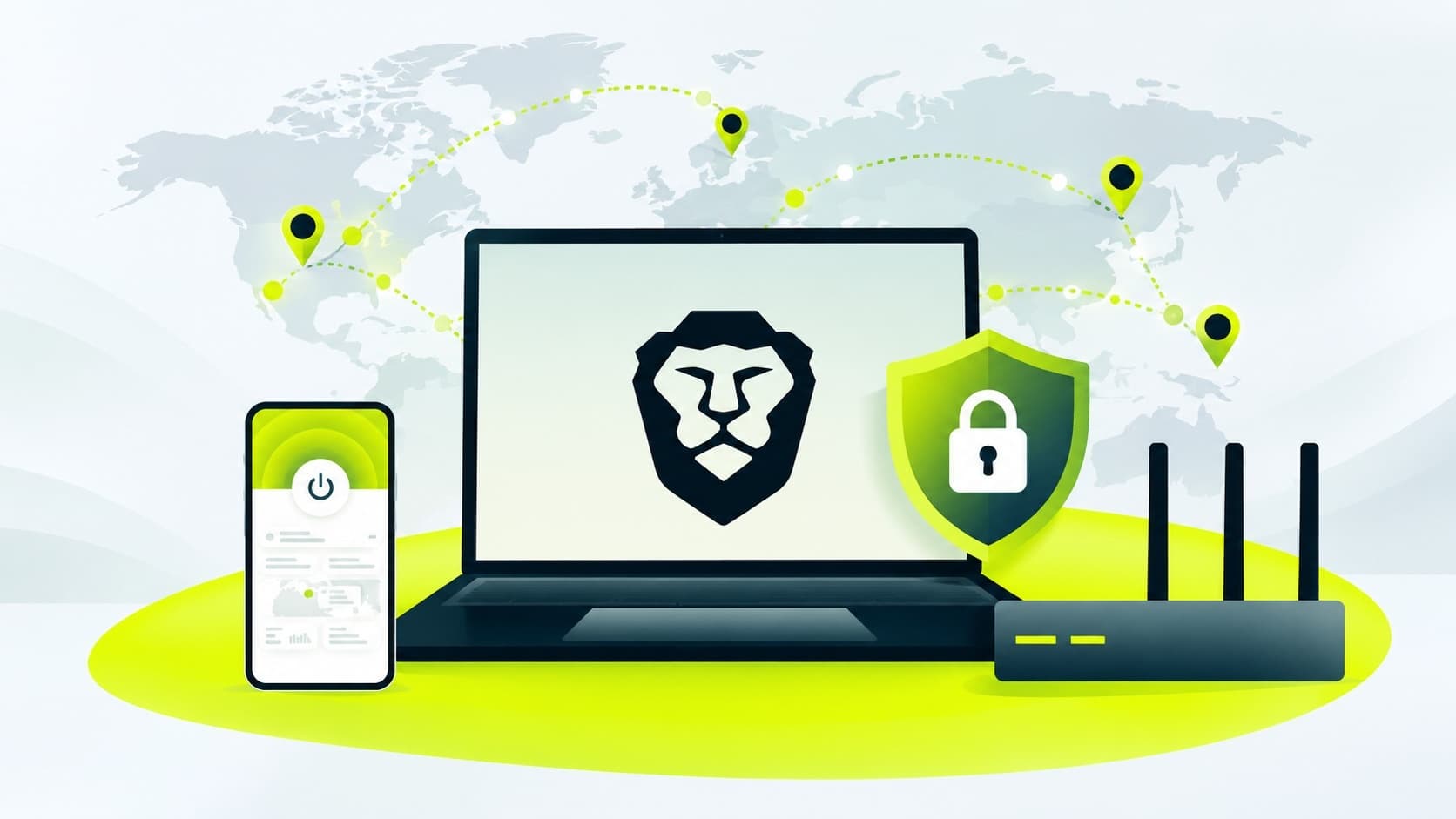 Brave Firewall and VPN review 2026 UI showing device-wide tracker blocking and Guardian network integration